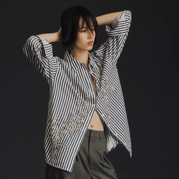 The Anthropologie Bennet Buttondown Shirt by Maeve: Beaded & Sequined Edition - Picture 7 of 14
